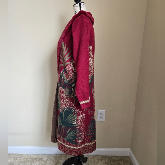 Badgley Mischka Wool Blend Duster Cardigan Womens M Leopard Print Faux Fur - Picture 6 of 11